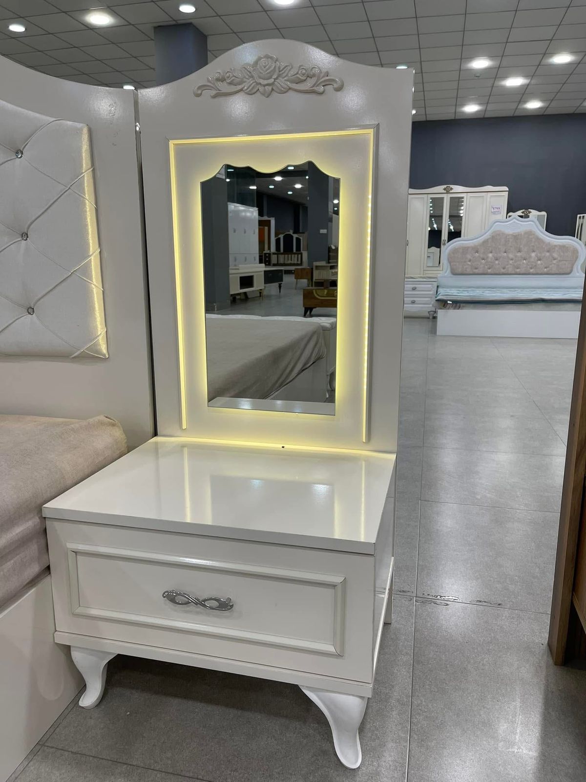 Upholstered Headboard with LED Side Mirrors