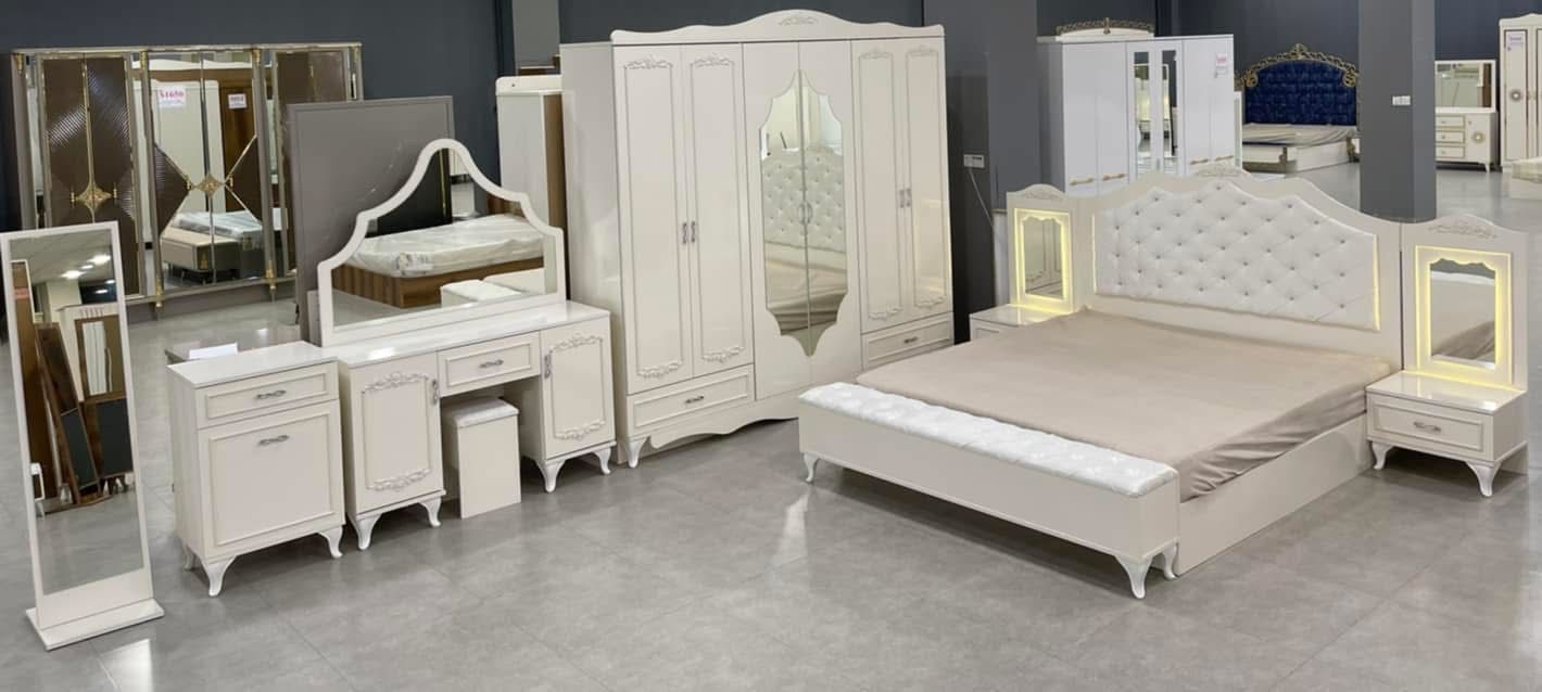 Classic White Bedroom Set — Wardrobe, Bed & Dressing Table